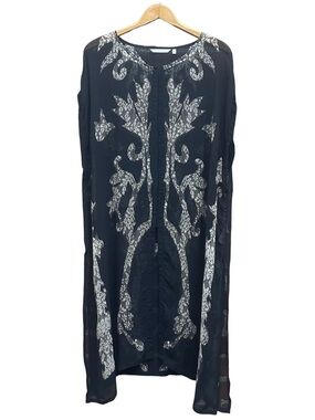 Soft Surroundings Sleeveless Cover Up Sheer Black Tan Lace Print Plus Sz 3X Boho